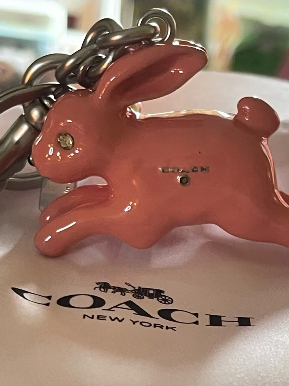NWT coach, pink, solid bunny, bag charm with clip